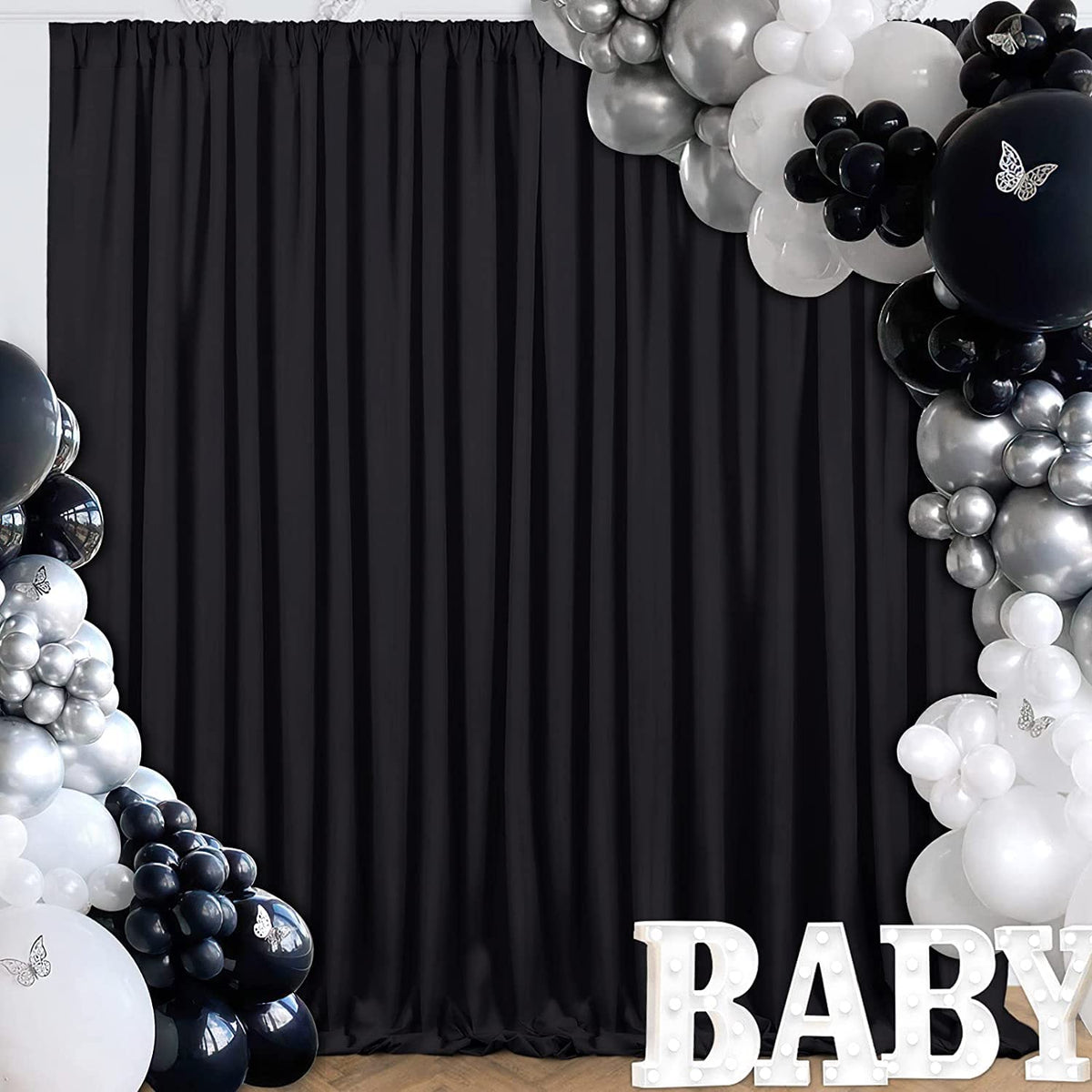 Black Backdrop Curtains 2 Panels 5ft x 8ft Polyester Photo Backdrop Drapes for Wedding Party Halloween Decorations