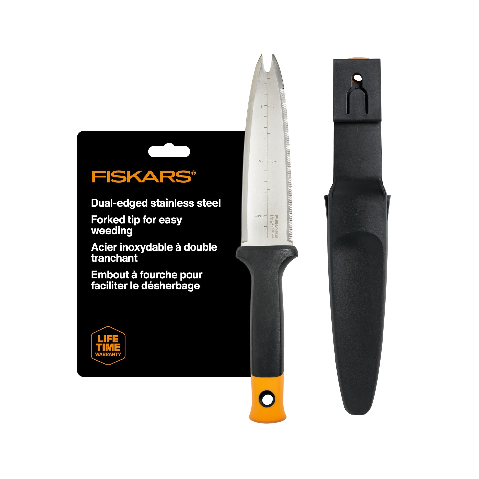Fiskars Hori Hori Garden Knife, Precision-Ground Serrated Blade, Forked Tip Weeding & Planting Tool,Stainless Steel Adjustable Fiskars