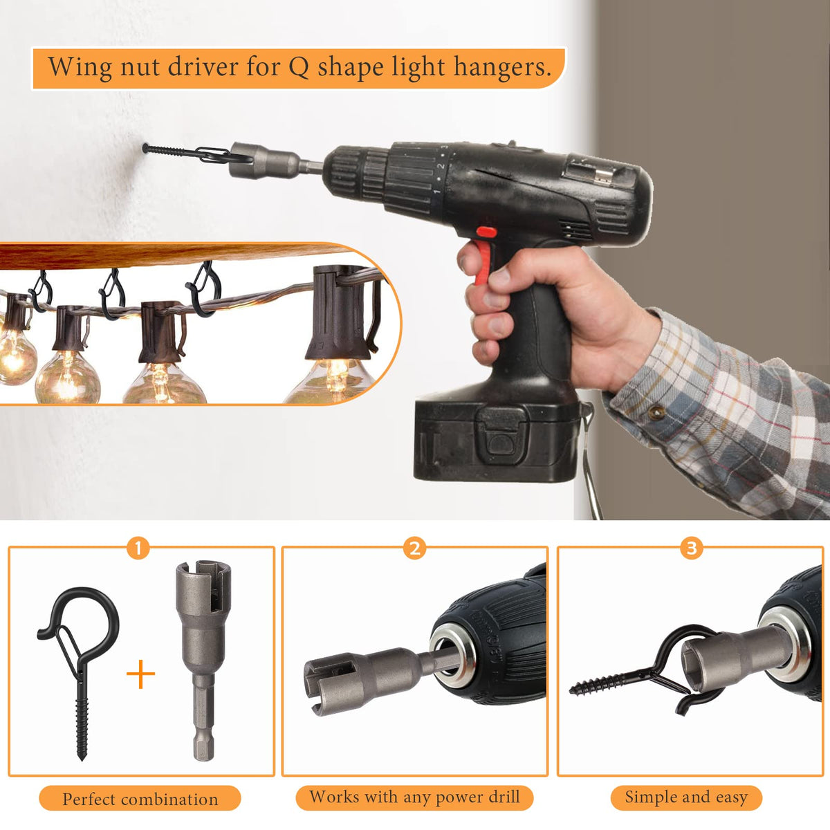 50 Set Q-Hanger Hooks for Outdoor String Lights, GIPTIME Ceiling Hook Screw Christmas Rope Light Clips, Fairy Lights Plants Wind Chimes Decoration Hanging Safety Buckle Design, Include Wing Nut Driver 🍁 All In One Marketplace Canada