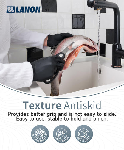 LANON Food Safe Disposable Black Nitrile Gloves, Latex-Free, Powder-Free, Silicone-Free, Textured Fingertips, Cooking, Large - Available at All In One Marketplace Canada