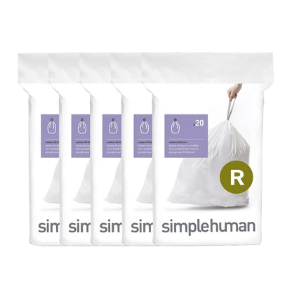 simplehuman Code R 100 Count, Dispenser Pack Custom Fit Liners, Drawstring Trash Bags, 10L / 2.6 Gallons, White simplehuman
