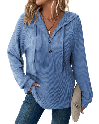 RIROW Womens Tops Long Sleeve Shirt Fuzzy Hoodies Sweater, Mixed Blue, XL 🍁 All In One Marketplace Canada