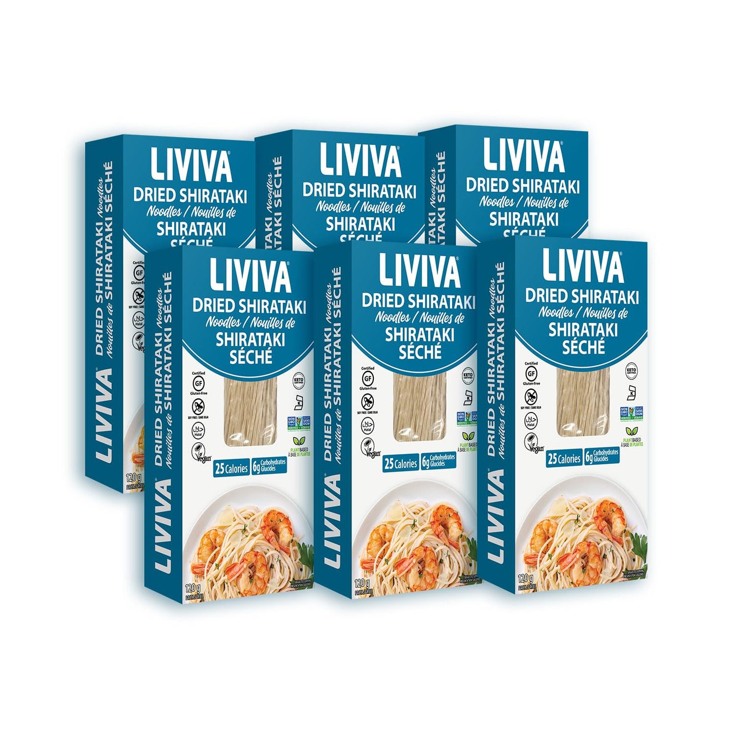 LIVIVA Dried Shirataki Noodles – Keto, Gluten Free, Vegan, Halal, Kosher, Non-GMO, Plant-Based - 6 Pack