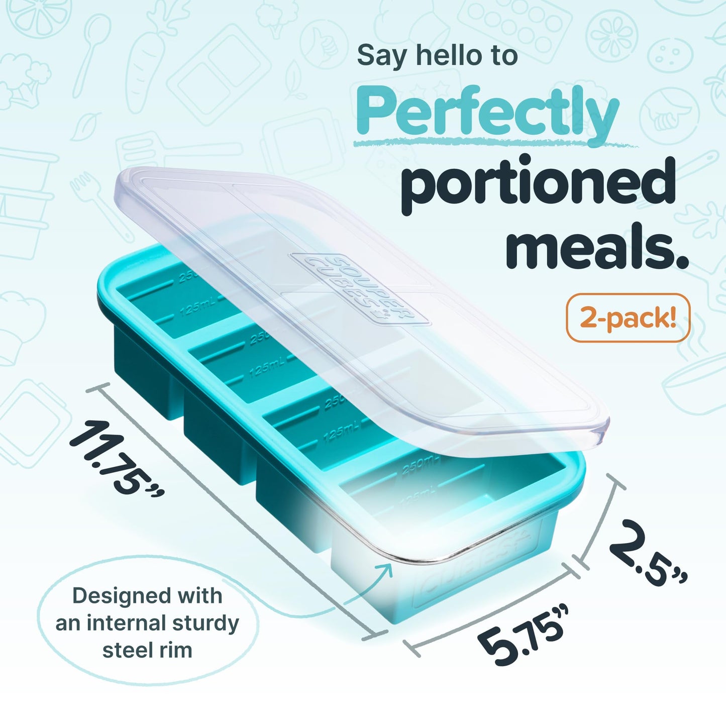 Souper Cubes 1 Cup Silicone Freezer Molds with Lids – Aqua - 2-Pack - Available at All In One Marketplace Canada