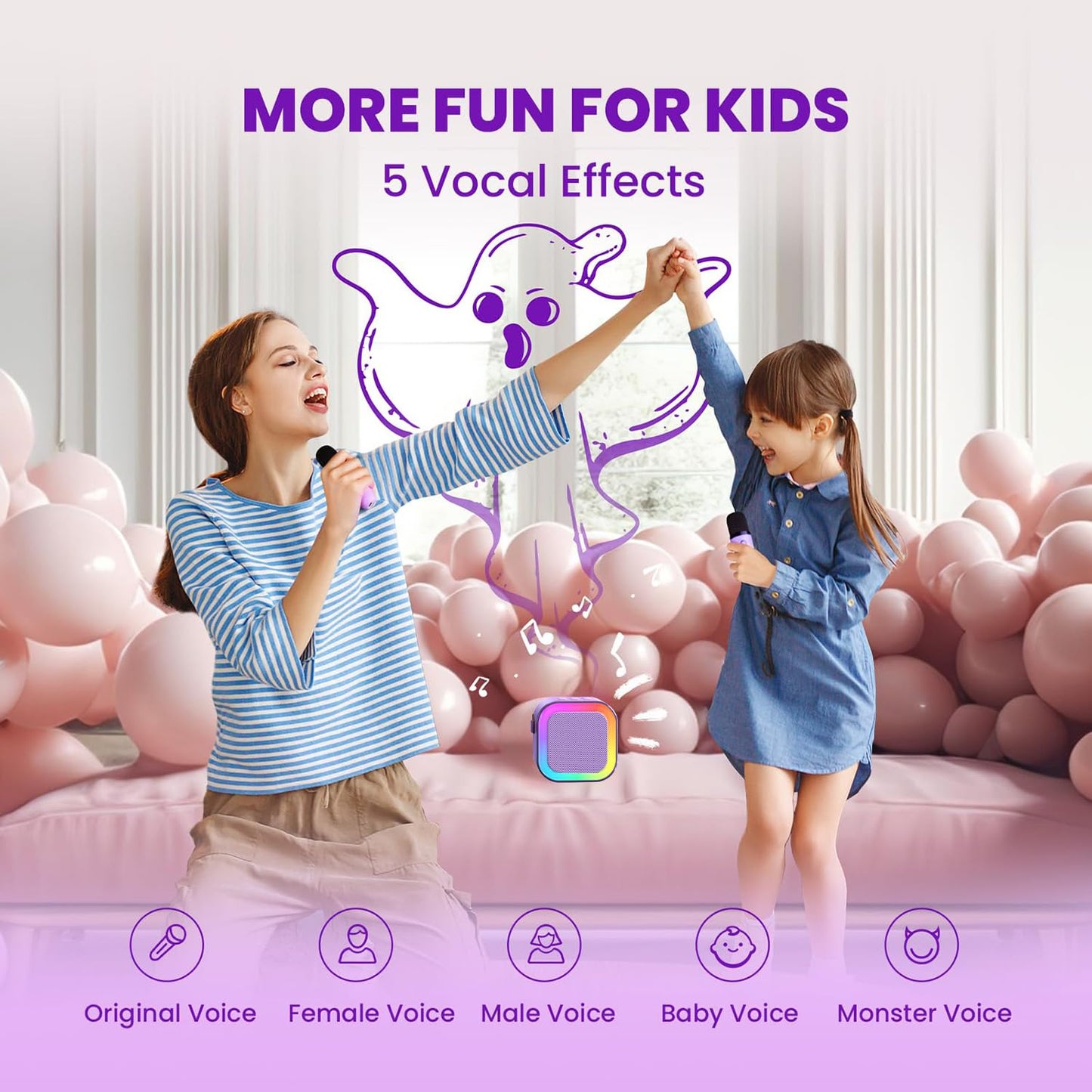 IROO Mini Karaoke Machine for Kids, 2026 TOP Kids Toys Birthday Gifts Ideas for Girls Boys Ages 3-12+ Years Old, Portable Bluetooth Speaker with 2 Wireless Mics, Noisemaker Toys for Party(Purple)