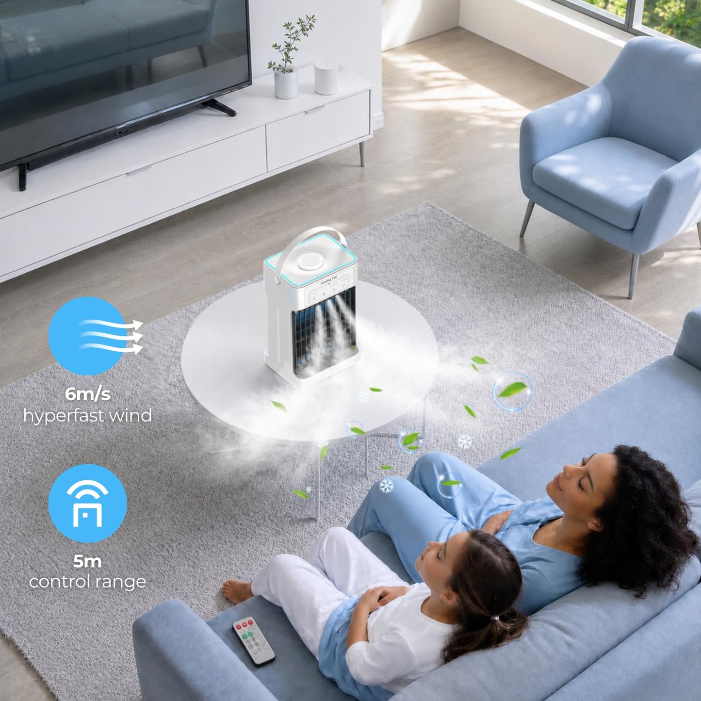 Portable Air Conditioner, 3 Speeds, 3 Mist Settings, 1100ml XL Water Tank, 2~8h Timer, Air Conditioner Portable, Climatiseur Portatif, Personal Small Mini Air Conditioner Cooling Fan for Room Bedroom 🍁 All In One Marketplace Canada