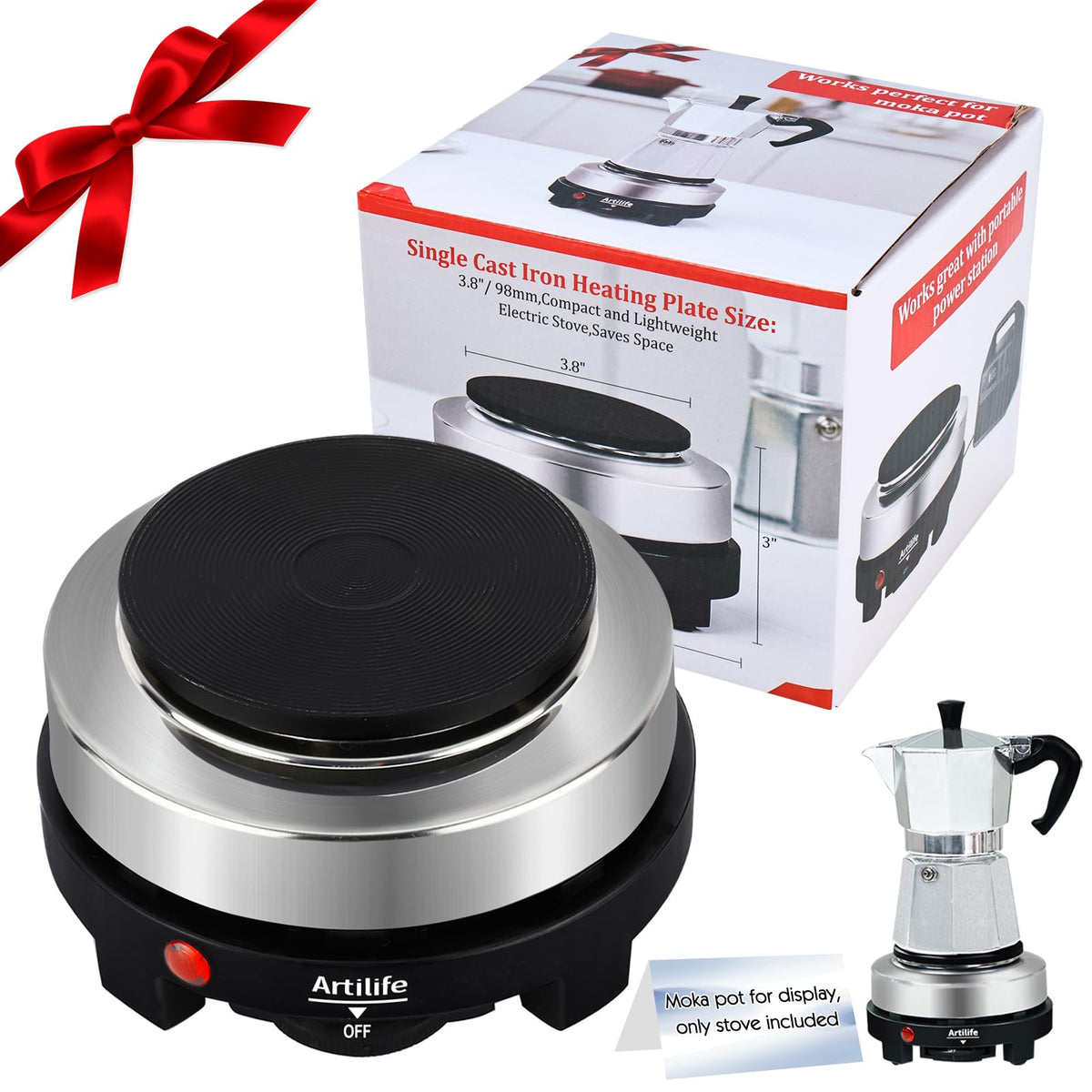 Artilife 500W Small Hot Plate Mini Hot Plate, Christmas Gift, Electric Single Hot Plate,Multi-Function Portable Stove Kitchen Cooktop Electric Heater for Home 110V 🍁 All In One Marketplace Canada