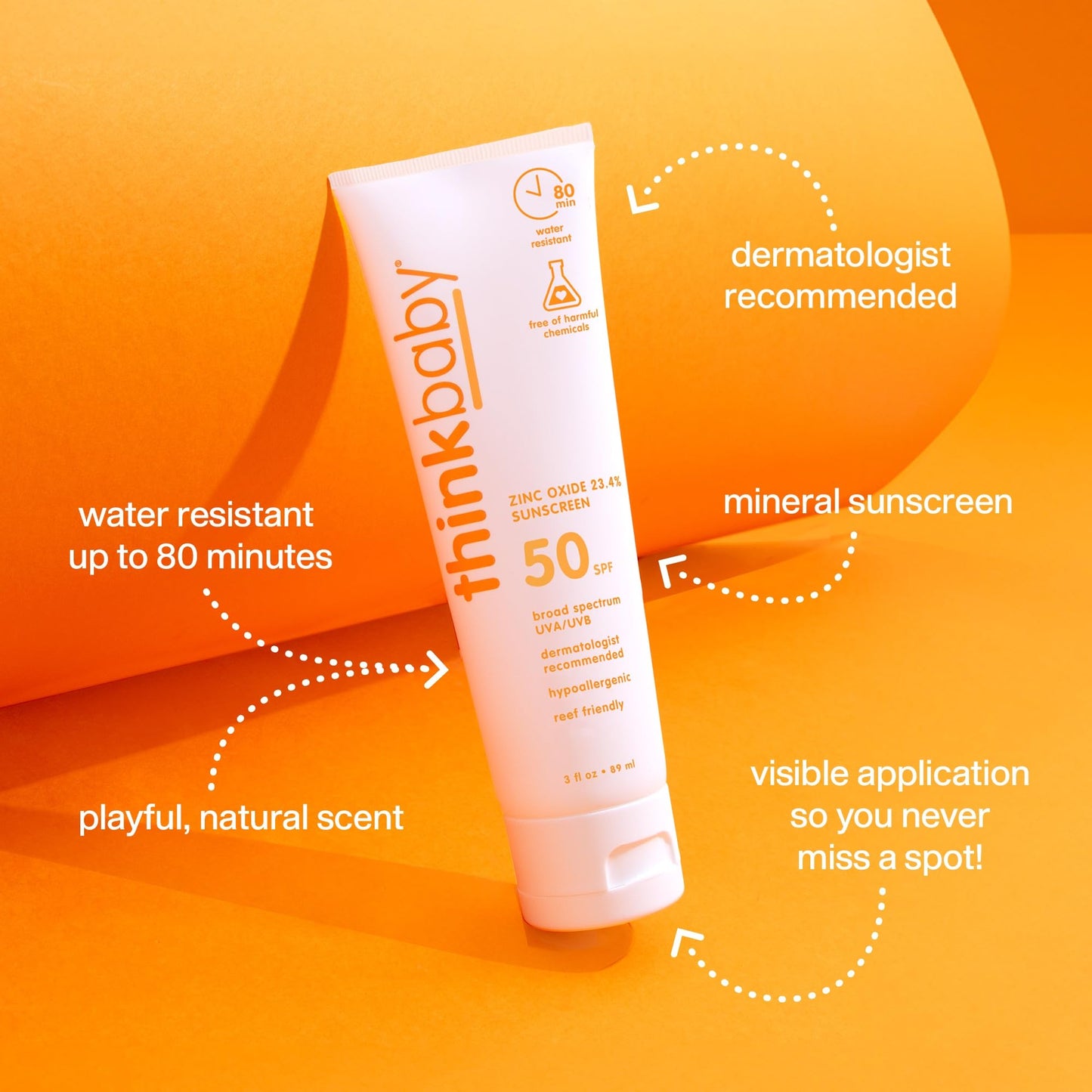 Thinkbaby SPF 50 plus Baby Mineral Sunscreen – Safe, Natural Sunblock for Babies - Water Resistant – Broad Spectrum – Baby Sunscreen Lotion, 3 Oz/89ml