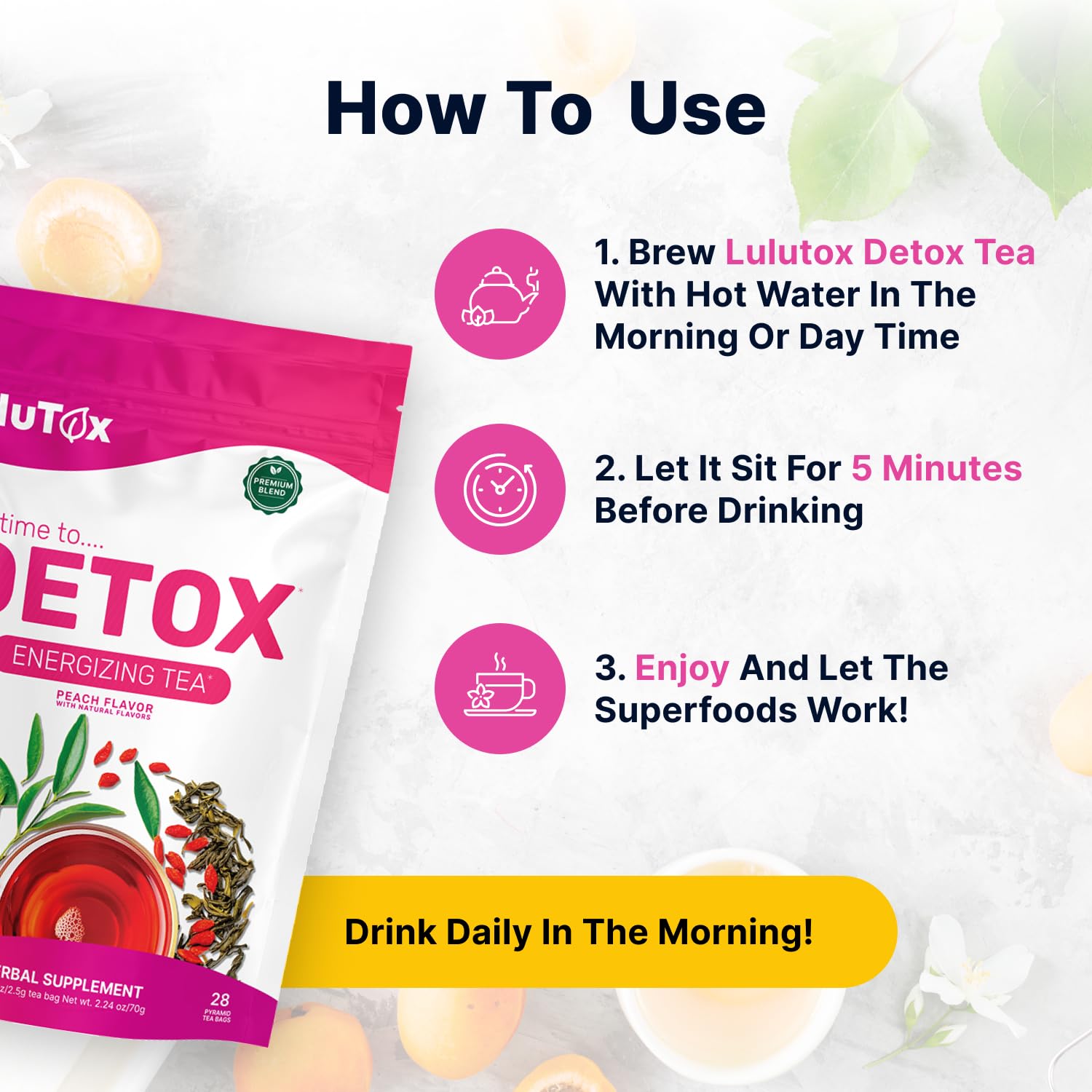 LULUTOX Detox Tea - Dandelion, Ginseng & Ginger Herbal Blend - Natural Weight & Digestive Support - Vegan, Laxative-Free, Peach (28 Servings)