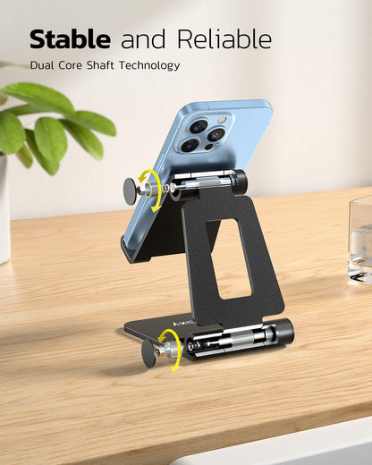 Nulaxy 2 Pack Dual Foldable Phone Stand for Desk, Fully Adjustable Desktop Cell Phone Holder Accessories for Office Kindle Compatible with 4-8" Mobile Devices iPhone Pro/Max/Plus, Black & Silver
