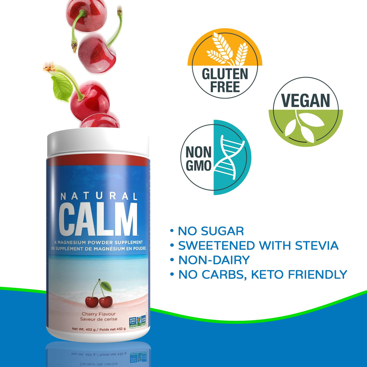 Natural Calm Magnesium Citrate Powder (Cherry Flavour) - Quick Absorbing - Magnesium Drink, 452g
