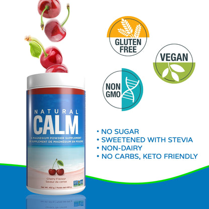 Natural Calm Magnesium Citrate Powder (Cherry Flavour) - Quick Absorbing - Magnesium Drink, 452g