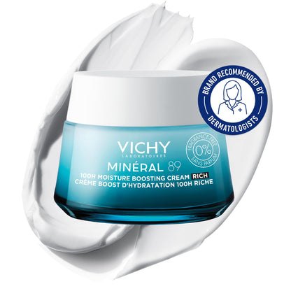 Vichy Minéral 89 face Moisturizer, 100H Moisture Boosting Fragrance Free Rich Cream with Hyaluronic Acid, Niacinamide, Vitamin E & Squalane, for Dry-Very Dry Skin, Recommended by Dermatologists, 50ml VICHY