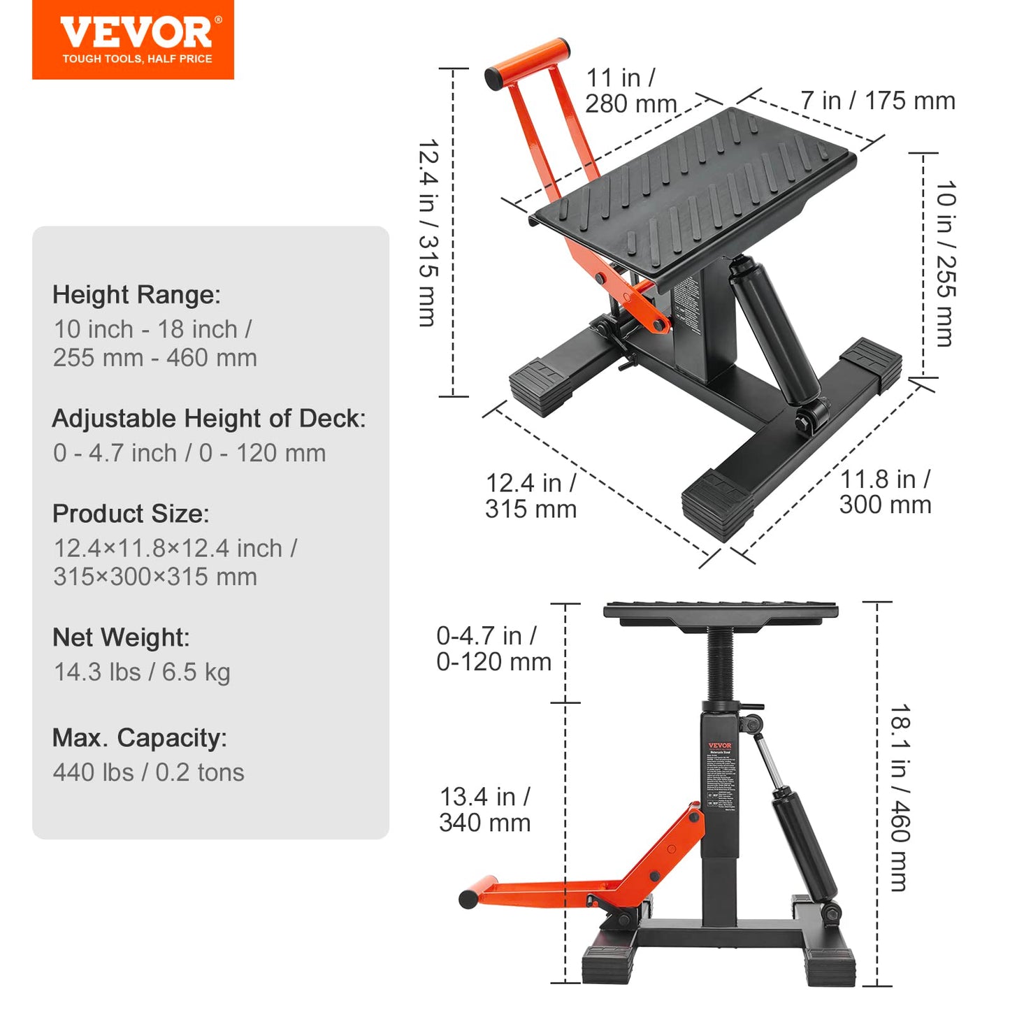 VEVOR Dirt Bike Lift Stand, Motorcycle Jack Lift Stand 440 lbs Capacity and Hydraulic Lift Operation, Adjustable Height Hoist Table, for Dirt Pit Bike Repair, Maintenance, Dirt Bike Accessories 🍁 All In One Marketplace Canada