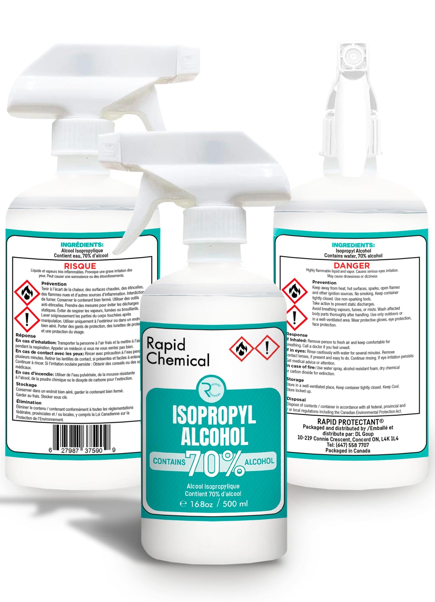 Isopropyl Alcohol Spray 70% - Rubbing Alcohol 70 Percent - 500ml - USP Grade - Made in Canada (1 spray bottle, 500ml)