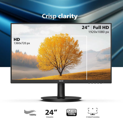 Philips New 24 inch Frameless Full HD (1920 x 1080) 100Hz Monitor, VESA, HDMI x1, VGA Port x1, Eye Care, 4 Year Replacement Warranty, 241V8LB, Black 🍁 All In One Marketplace Canada