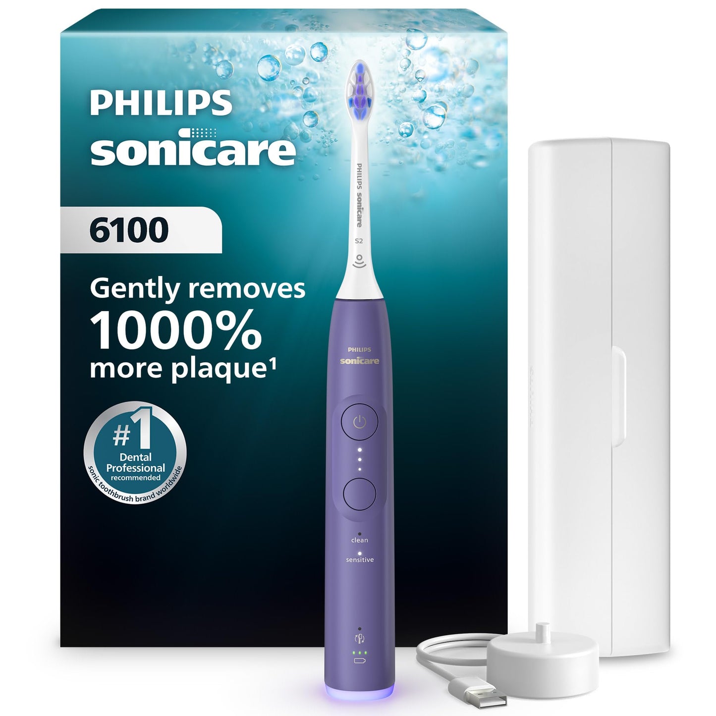 Philips Sonicare 6100 Rechargeable Electric Toothbrush, ` Brush Head, Plum Philips Sonicare