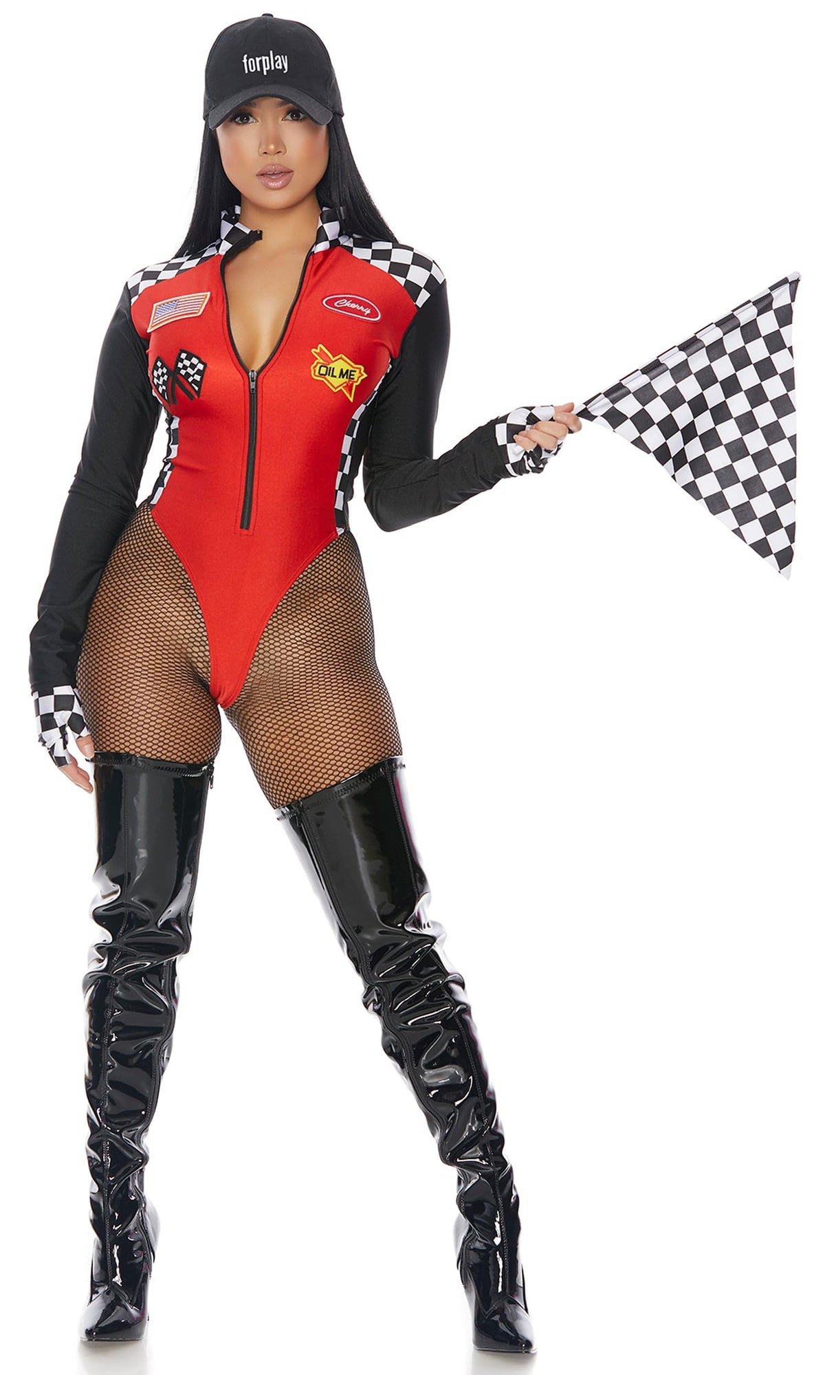 Déguisement pour femme Forplay « Wanna Race » sur le thème de la course automobile - Costume d'Halloween 4 pièces, rouge, moyen/grand