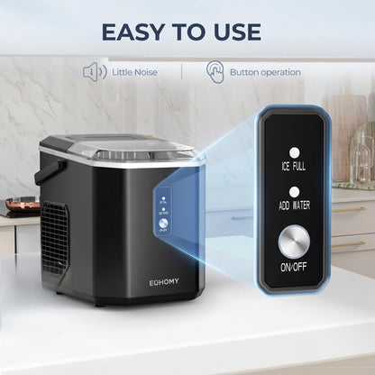Euhomy Portable Countertop Ice Maker - 9 Cubes in 6 Mins, 26lbs/Day, Self-Cleaning with Ice Scoop & Basket, Compact for Home/Kitchen/Office/RV (Black)