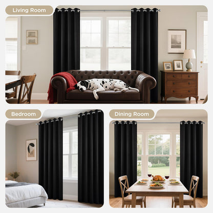 Joydeco Blackout Curtains 84 Inch Length 2 Panels Set, Thermal Insulated Long Curtains& Drapes 2 Burg, Room Darkening Grommet Drapes for Living Room Bedroom Window (W52 x L84 Inch, Black)