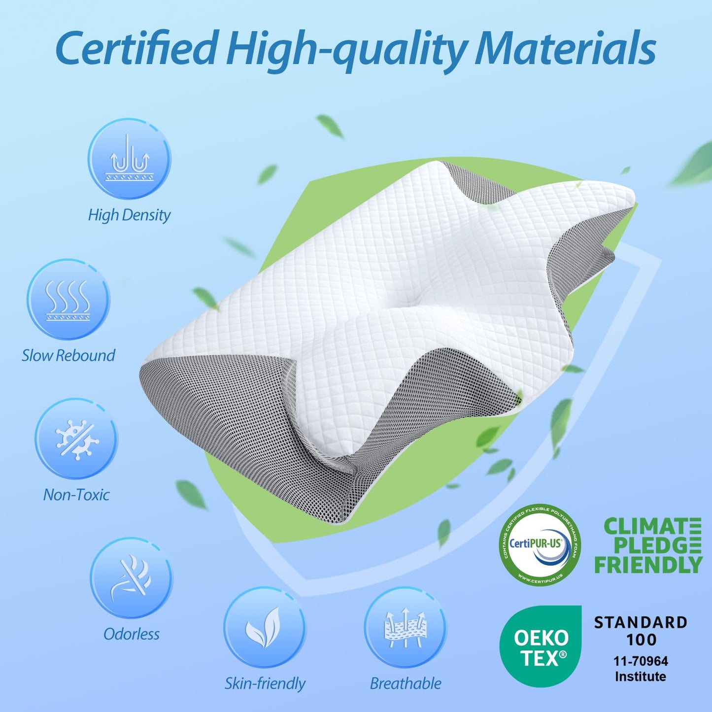 HOMCA Memory Foam Pillow, 2 in 1 Cervical Pillow for Neck Pain Relief, Ergonomic Neck Support Pillows for Side Back Stomach Sleepers with Breathable Pillowcase (Gray)