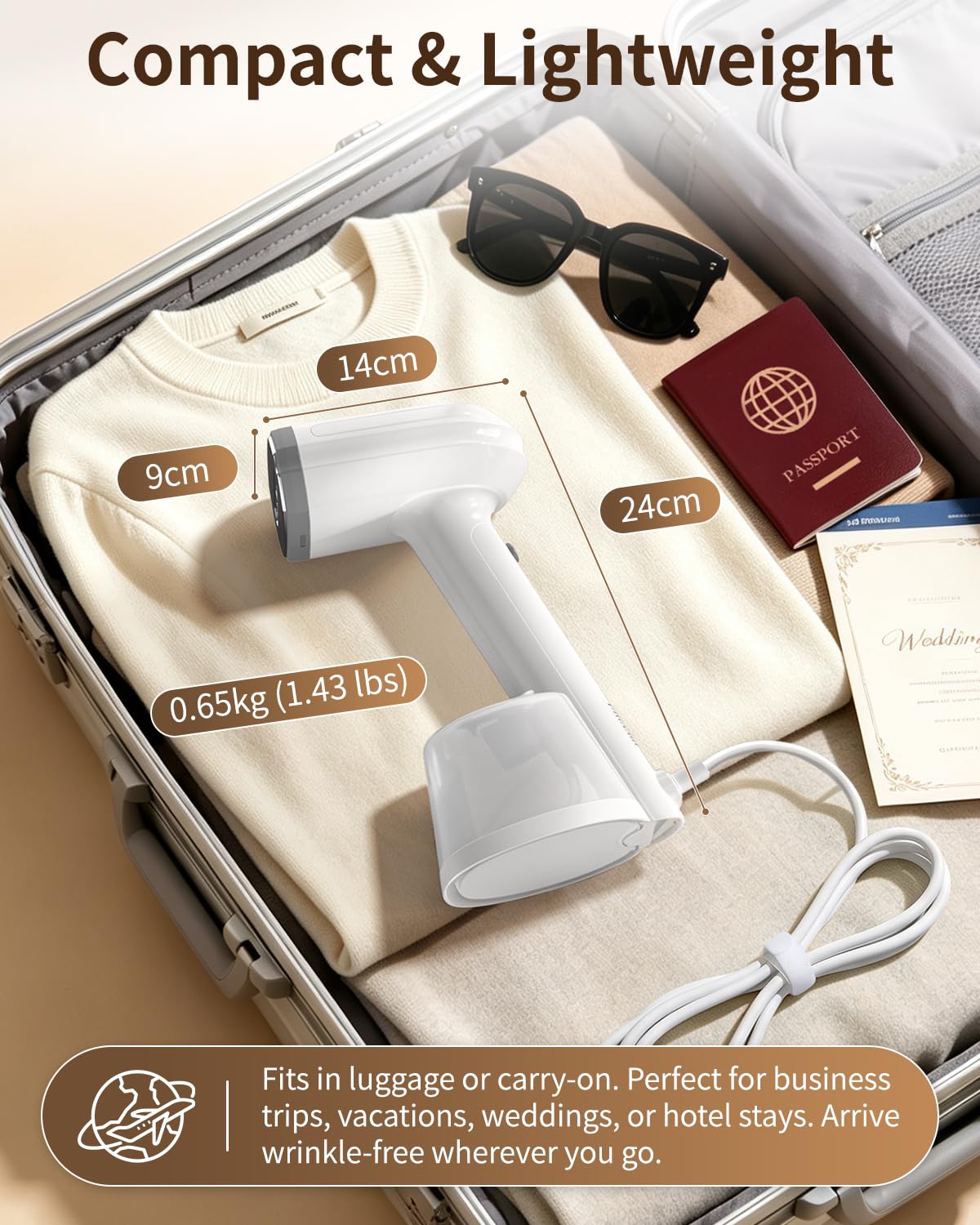 ELORTI Steamer Clothes, 1500W Fast Heating Handheld Portable Travel Steamer