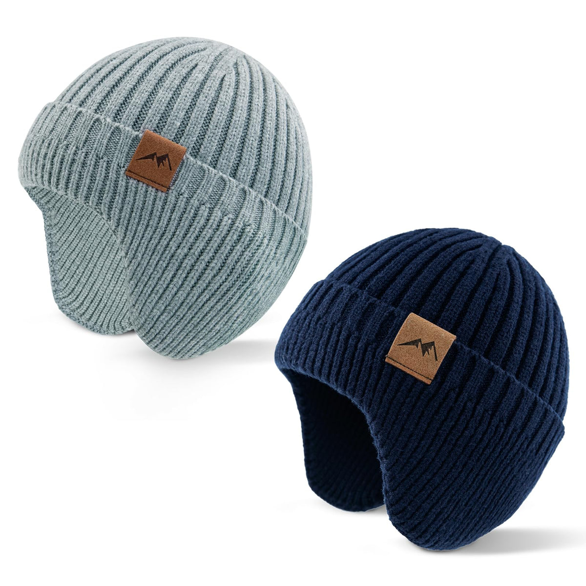 WATAME Infant Toddler Winter Hat with Earflap Thick Warm Baby Beanie Soft Knit Kids Beanies Boys Girls Hats Outdoor (CA/US, Alpha, Small, Navy+Gray) 🍁 All In One Marketplace Canada