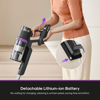 Eureka Cordless Vacuum Cleaner Powerful for Hard Floor and Pet Hair, Lightweight Portable Convenient Cordless Stick and Handheld Vacuum LED Headlight, Black, ReactiClean NEC410BK w/Detachable Battery EUREKA