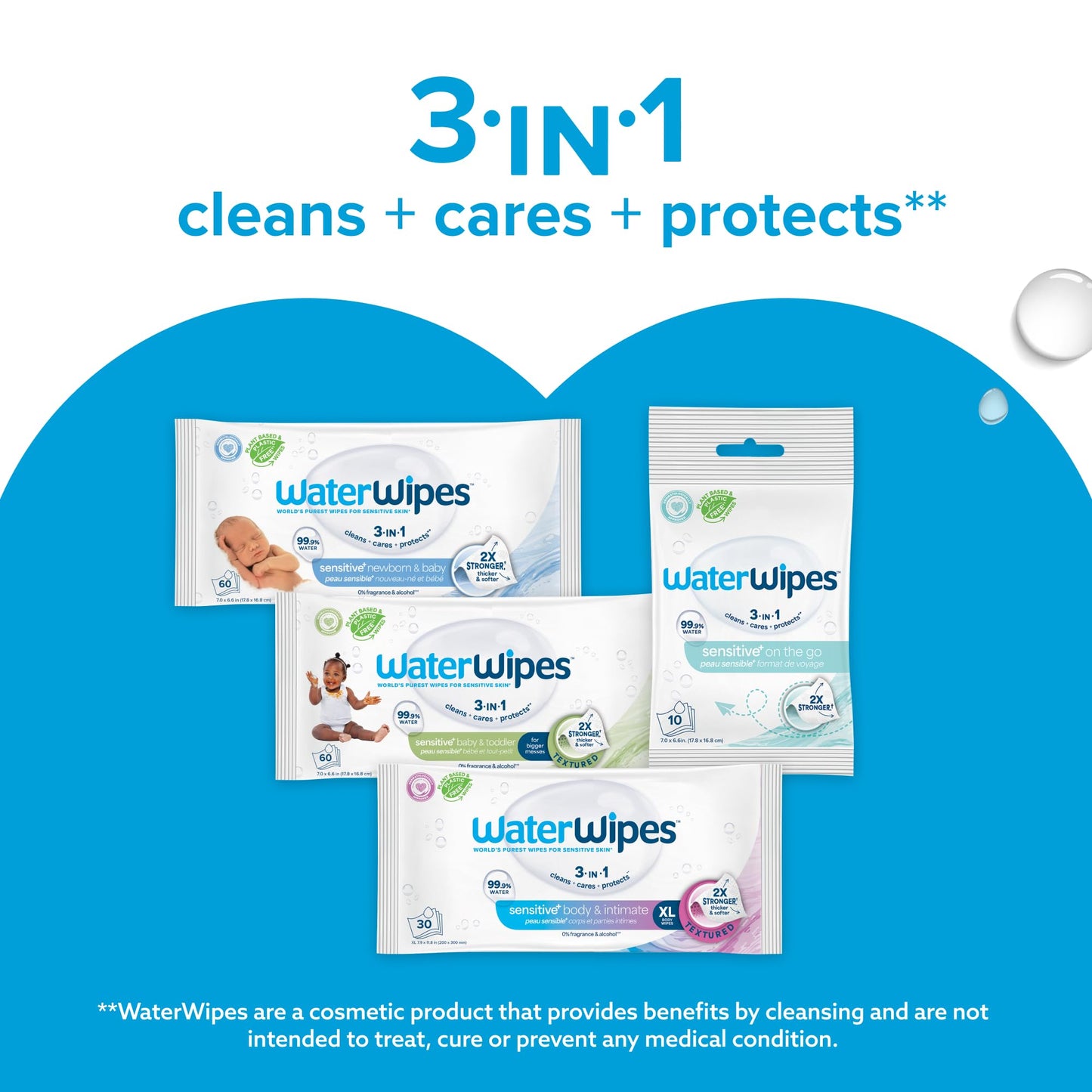 WaterWipes Lingettes Bébé Originales Sans Plastique, Lingettes à 99,9% à Base d'Eau, Sans Parfum & Hypoallergéniques pour Peau Sensible, 240 Unités (4 paquets), L'emballage Peut Varier