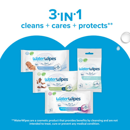 WaterWipes Lingettes Bébé Originales Sans Plastique, Lingettes à 99,9% à Base d'Eau, Sans Parfum & Hypoallergéniques pour Peau Sensible, 240 Unités (4 paquets), L'emballage Peut Varier