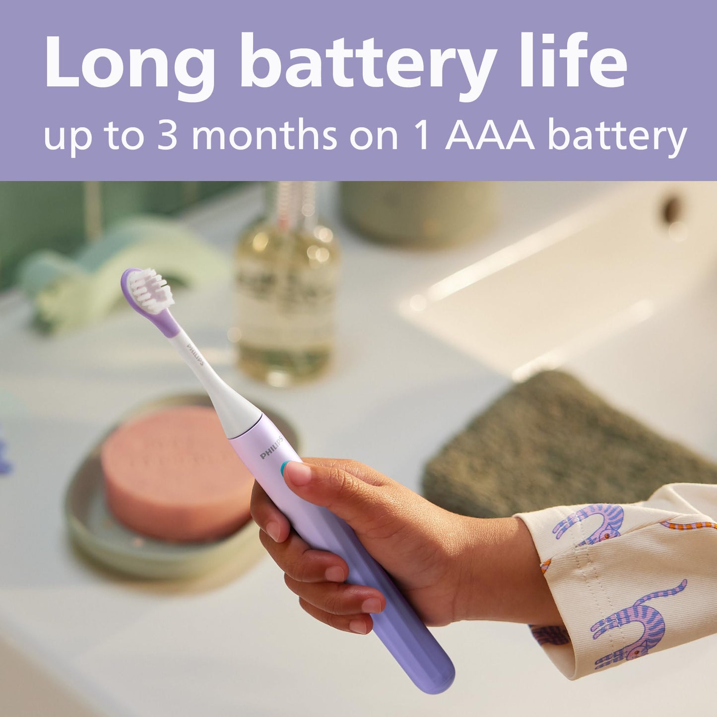 Philips One for Kids by Sonicare Battery Electric Toothbrush, Purple, HY1130/01