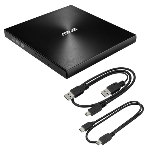 ASUS ZenDrive Noir Graveur DVD/CD Externe Ultra-Fin 8X (13mm) +/-RW avec Support M-Disc, Compatible avec Mac et Windows et Nero BackItUp pour Appareils Android (Câbles USB 2.0 et Type-C Inclus)
