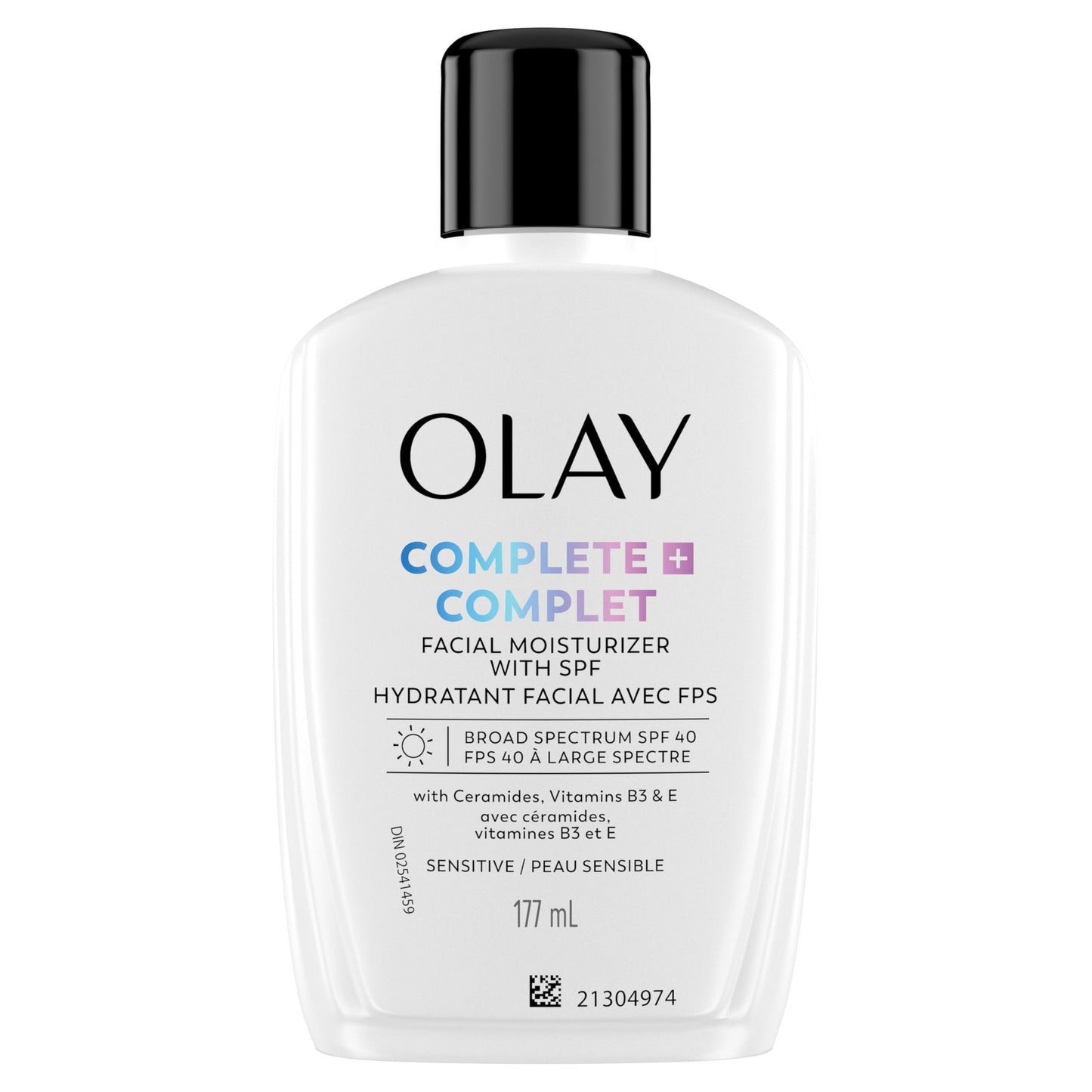 Olay Complete+ Face Moisturizer with Sunscreen SPF 40, For Sensitive Skin, Broad Spectrum Sun Protection, Fragrence-Free - No White Cast on All Tones, Nourishes Moisture Barrier - Ceramides, 177 mL - Available at All In One Marketplace Canada