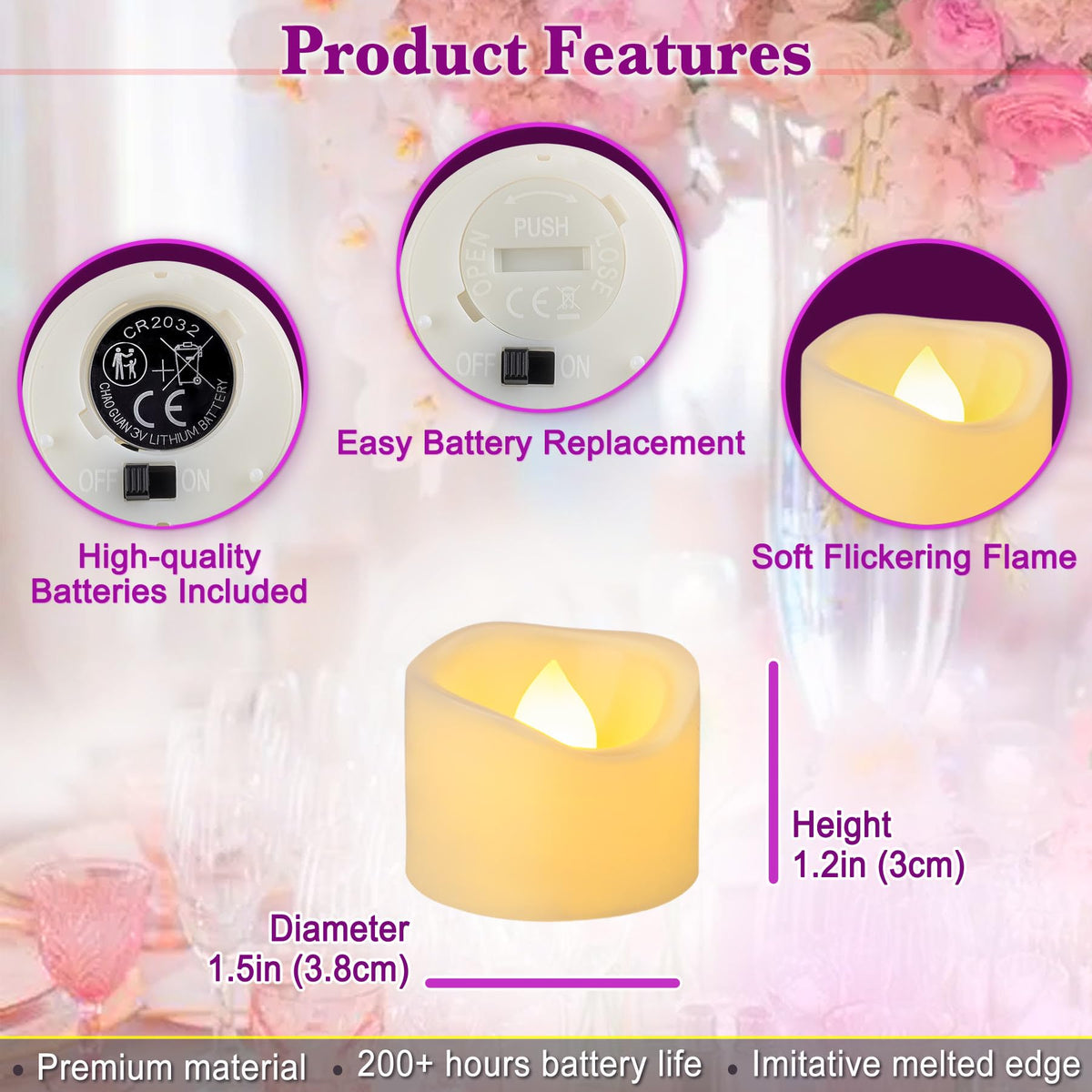 Yakpo 24 Pack 3.8cm x 3cm Battery Operated LED Tea Light Candles, Small Outdoor Flameless Flickering Votive Candles, Electric Flicker Fake Tealights Bulk for Wedding Halloween Christmas Decorations 🍁 All In One Marketplace Canada
