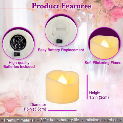 Yakpo 24 Pack 3.8cm x 3cm Battery Operated LED Tea Light Candles, Small Outdoor Flameless Flickering Votive Candles, Electric Flicker Fake Tealights Bulk for Wedding Halloween Christmas Decorations 🍁 All In One Marketplace Canada