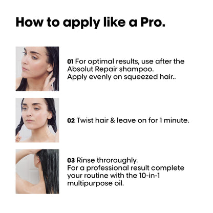 L'Oréal Professionnel Absolut Repair Golden Mask, Fine Damaged Hair, 250 mL