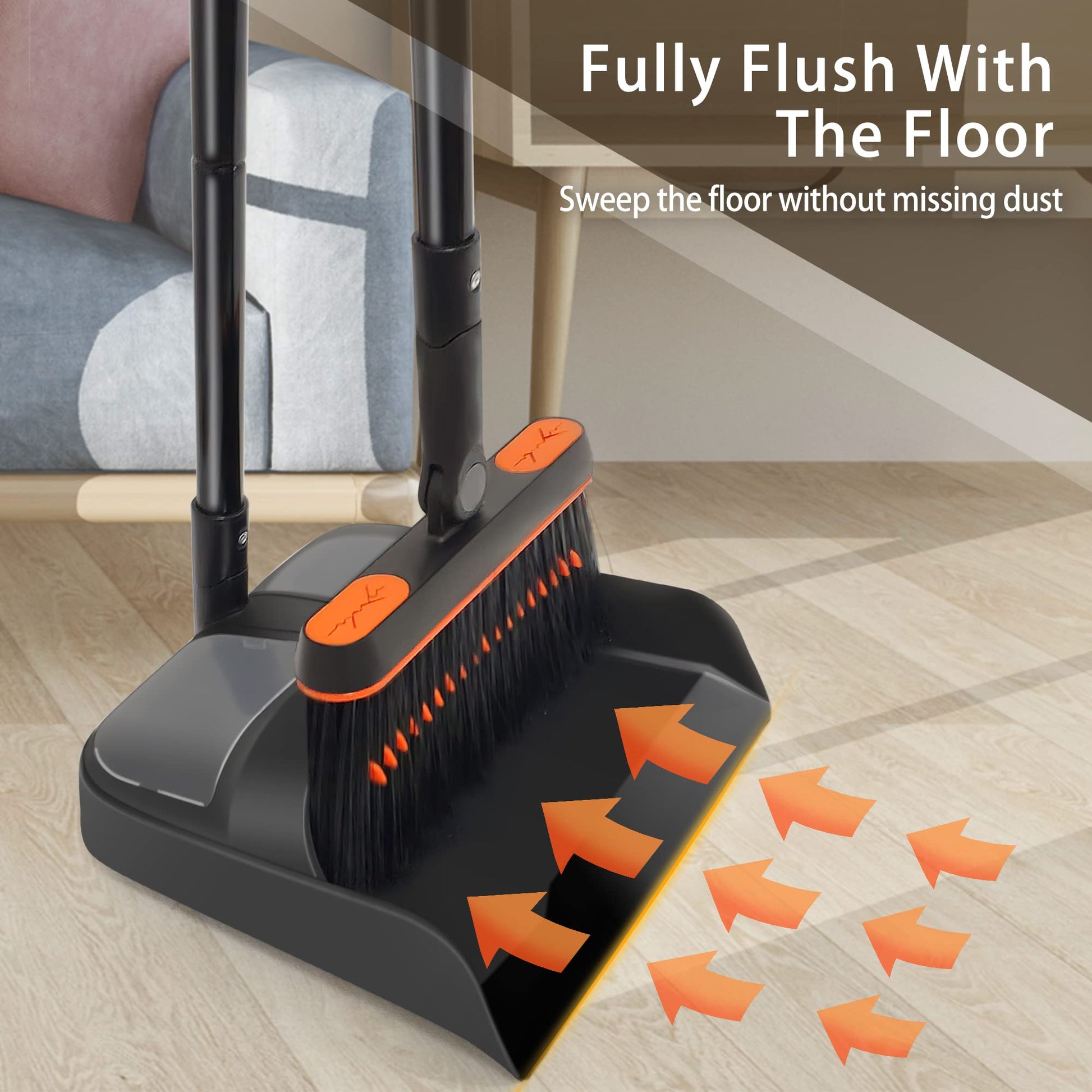 JEHONN Broom and Dustpan Set for Home, Long Handle Lightweight 180 Degree Rotating Broom Set Indoor, Upright Standing Dust Pan with Comb Teeth, Store Sweep Set for Room Kitchen Office Lobby - Available at All In One Marketplace Canada
