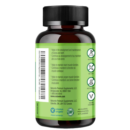NATURELO Magnesium Glycinate Chelate Complex - 200 mg Magnesium, 120 Capsules, Support Sleep, Calm, Muscle Cramp & Stress Relief, Gluten Free, Non GMO, with Organic Vegetables - Available at All In One Marketplace Canada