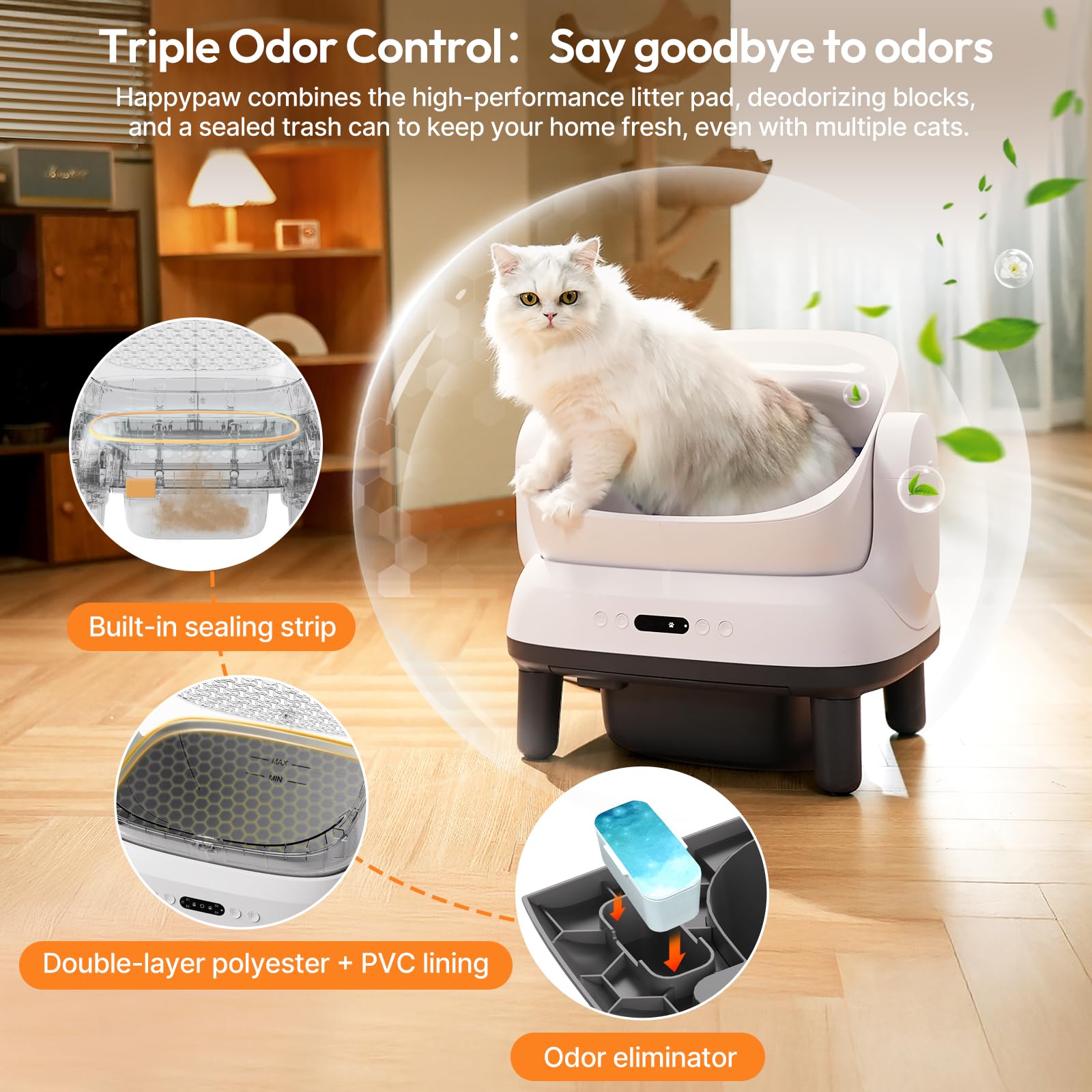Happypaw Open-Top Self Cleaning Litter Box - Large Capacity Automatic Litter Box for Multiple Cats with Safety Protection, App Control, Odor-Free, Anti-Leakage Material, Includes Trash Bags - Available at All In One Marketplace Canada
