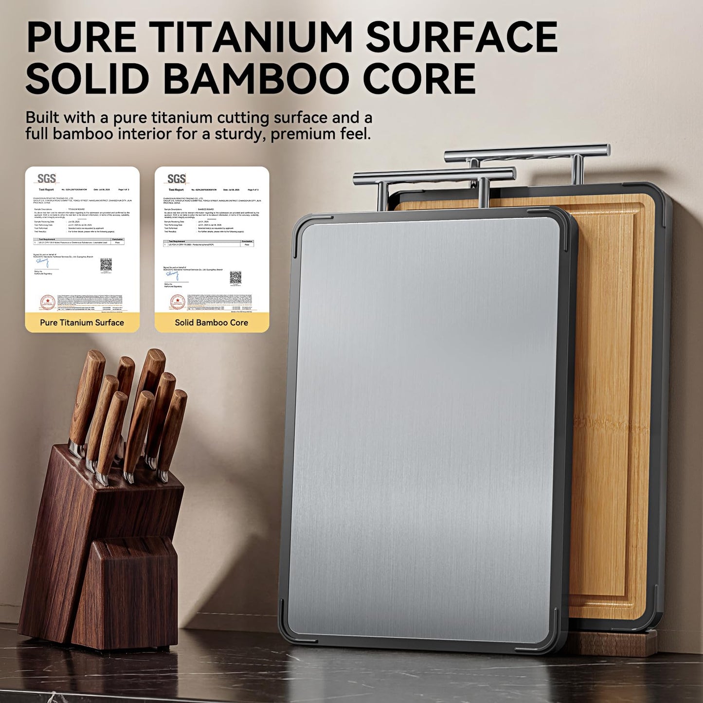 Mothers Day Gifts, Titanium Cutting Board for Kitchen, Double Sided Reversible Chopping Board, Titanium & Bamboo Wood Cutting Board for Meat, Vegetables and Fruit, Easy to Clean (16×11) - Available at All In One Marketplace Canada