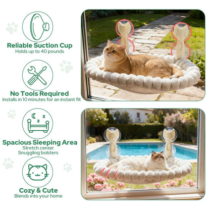 Ceecysaa Cat Window Perch, Cat Hammock Cordless Window Bed with Easy Assembly Strong Metal Frame and Removable Soft Cover, 4 Strong Suction Cups Soft Cover Foldable Cats Shelf Seat for Indoor Cats - Available at All In One Marketplace Canada