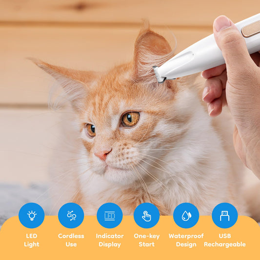 Mcbazel Cordless Dog Paw Trimmer with LED Light, Quiet Precision Pet Grooming Kit for Dogs and Cats, Electric Hair Clipper Pet Shaver for Paws, Face, Ears and Sensitive Areas - Available at All In One Marketplace Canada
