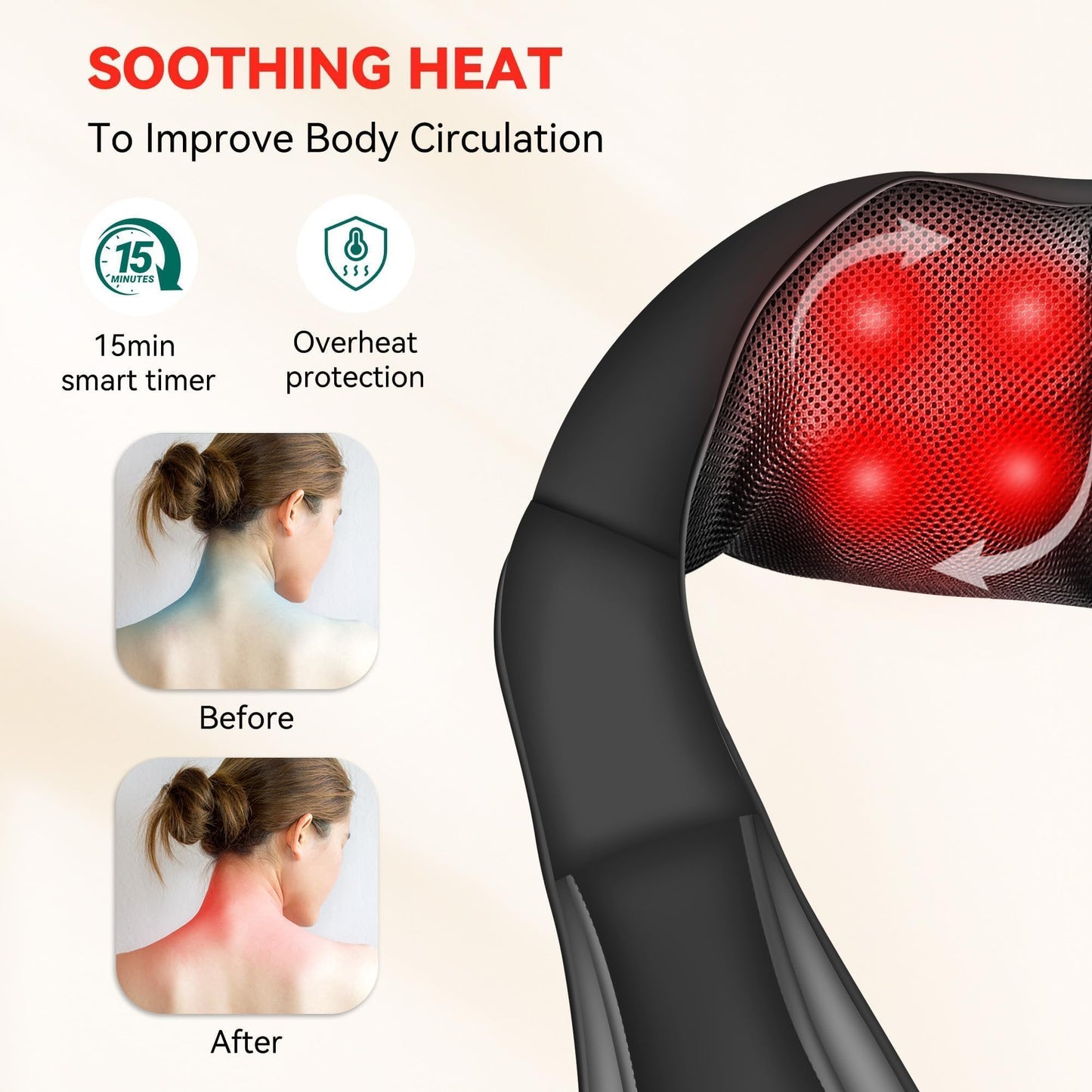 Snailax Cordless Shiatsu Neck Massager, Kneading Shoulder Massage with Heat 🍁 All In One Marketplace Canada Snailax