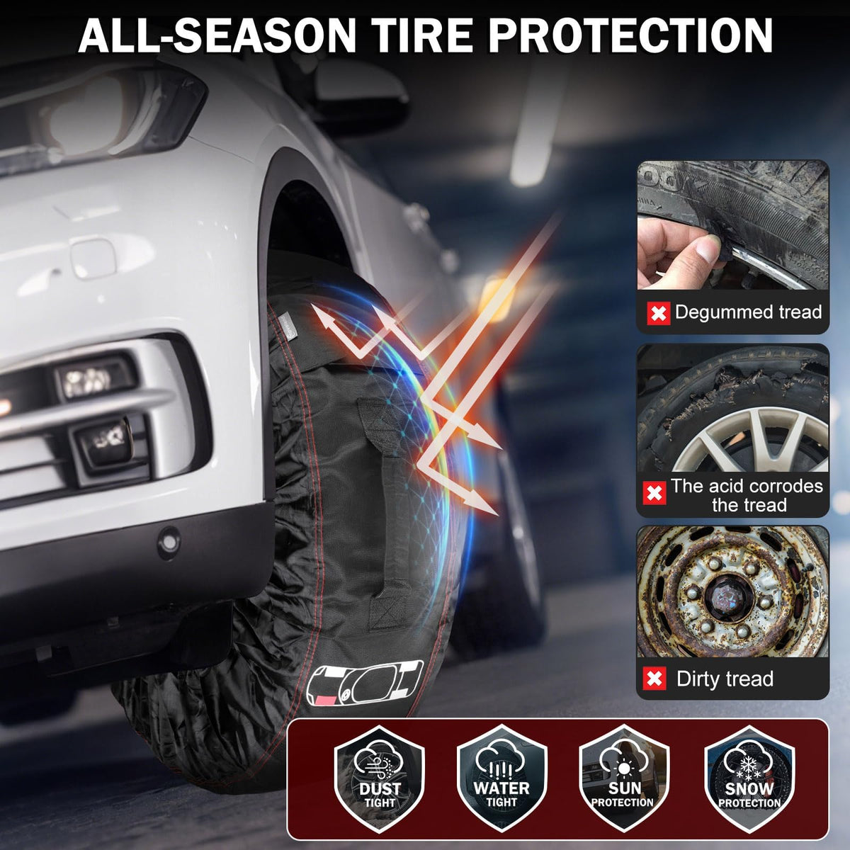 Cholila Cover Set of 4 Seasonal Tire Totes, Fits 22-31in Diameter, Black 🍁 All In One Marketplace Canada