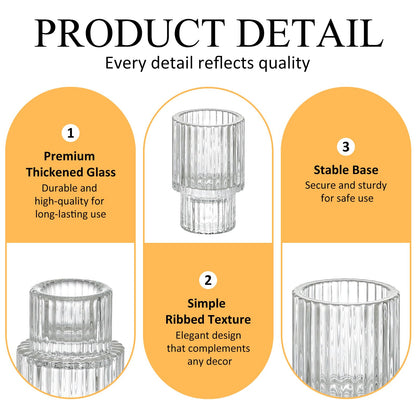 Turvono 12 Pack Ribbed Clear Glass Candle Holders for Table Centerpieces 🍁 All In One Marketplace Canada