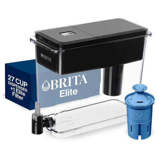 Brita Extra Large 27 Cup Filtered Water Dispenser with 1 Brita Elite Filter, Made Without BPA, UltraMax, Black