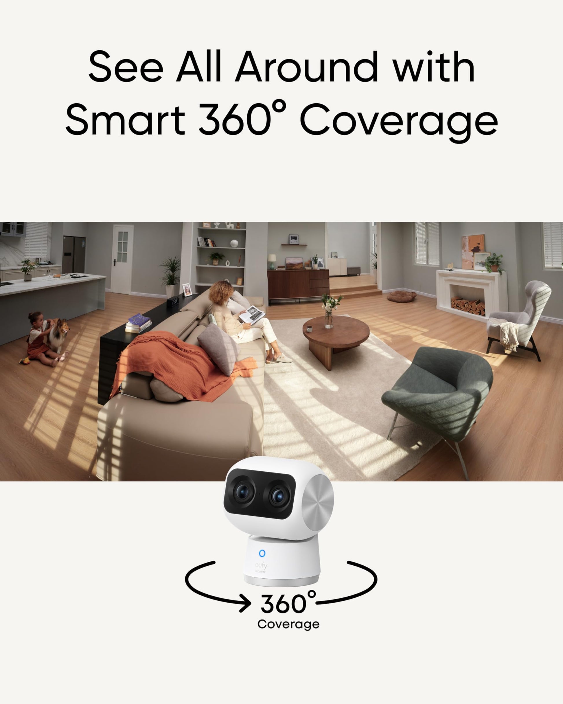 eufy Security Indoor Cam S350, Dual Cameras, 4K UHD Resolution Security Camera with 8× Zoom and 360° PTZ, Human/Pet AI, Ideal for Baby Monitor/Pet Camera/Home Security, Dual-Band Wi-Fi 6, Plug in - Available at All In One Marketplace Canada