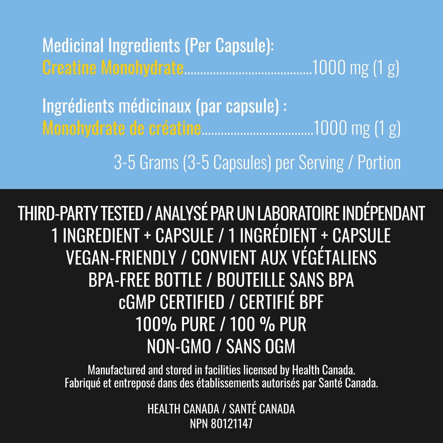 Creatine Capsules - 100% Creatine Monohydrate 1000 mg x 150 Pills (3-5 g Serving) - Made in Canada - Premium Strength and Muscle Growth Supplement by Nutritionn - Available at All In One Marketplace Canada