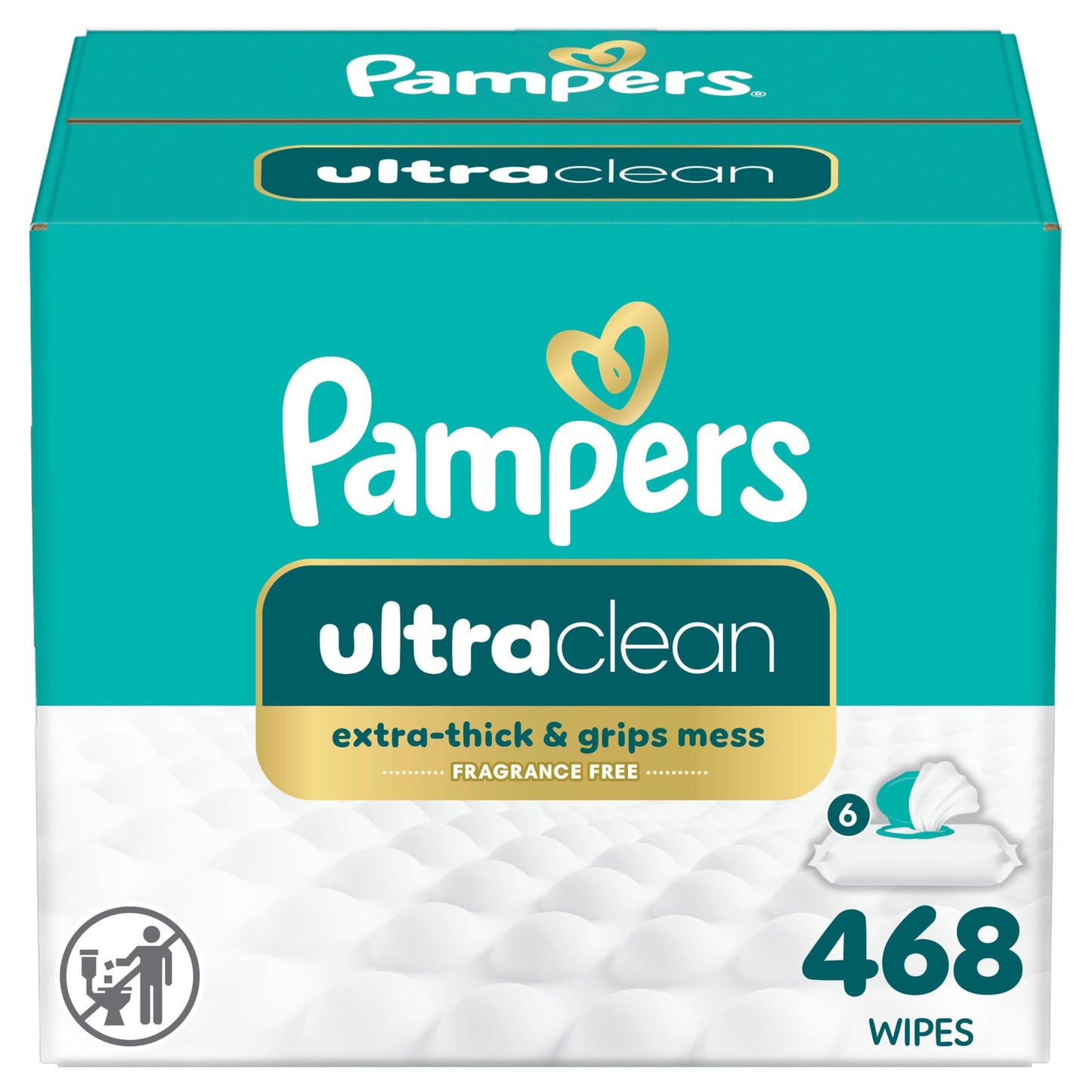 Pampers Free & Gentle 100% Plant-Based Fragrance Free Baby Wipes, 6 pack, 468 Count Pampers