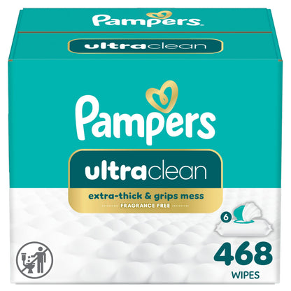 Pampers Free & Gentle 100% Plant-Based Fragrance Free Baby Wipes, 6 pack, 468 Count Pampers